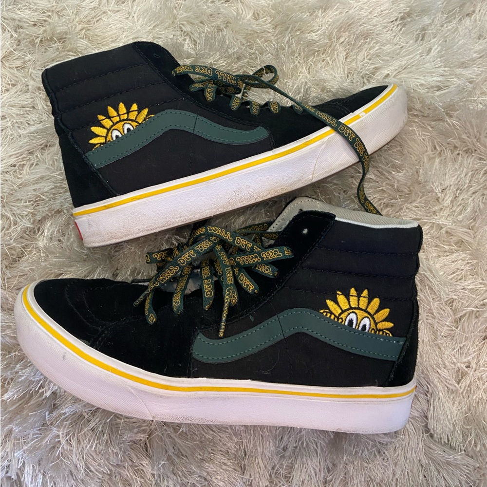 Vans Black and Green Sunflower High-Top Sneakers